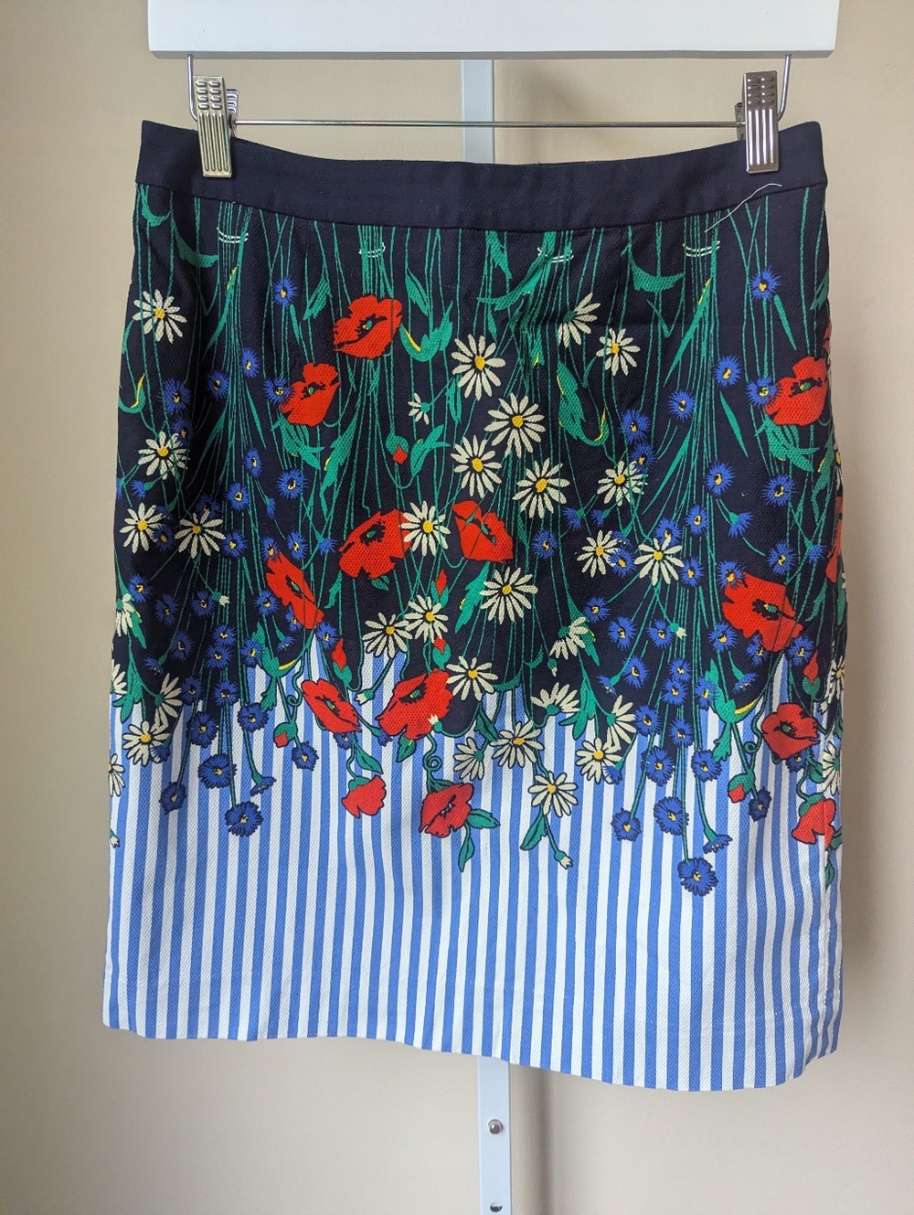 Anthropologie Postmark blue white stripe floral pencil skirt size 4